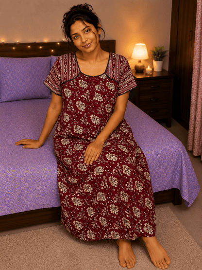 Beauty Crimson Blossom Nighty 2XL Onezeros.in