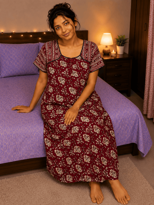 Beauty Crimson Blossom Nighty 2XL Onezeros.in