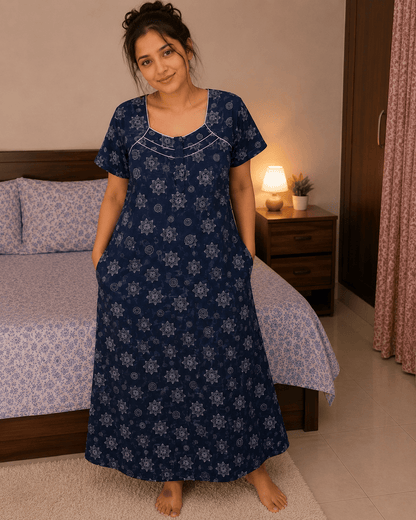 Beauty Navy Blue Paisley Dream Nighty XL Onezeros.in
