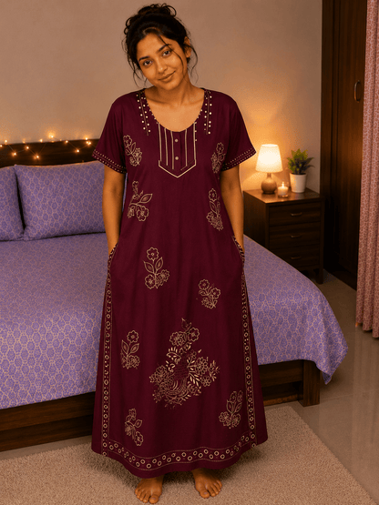 Beauty Vermilion Vibes Nightgown for Women 2XL Onezeros.in