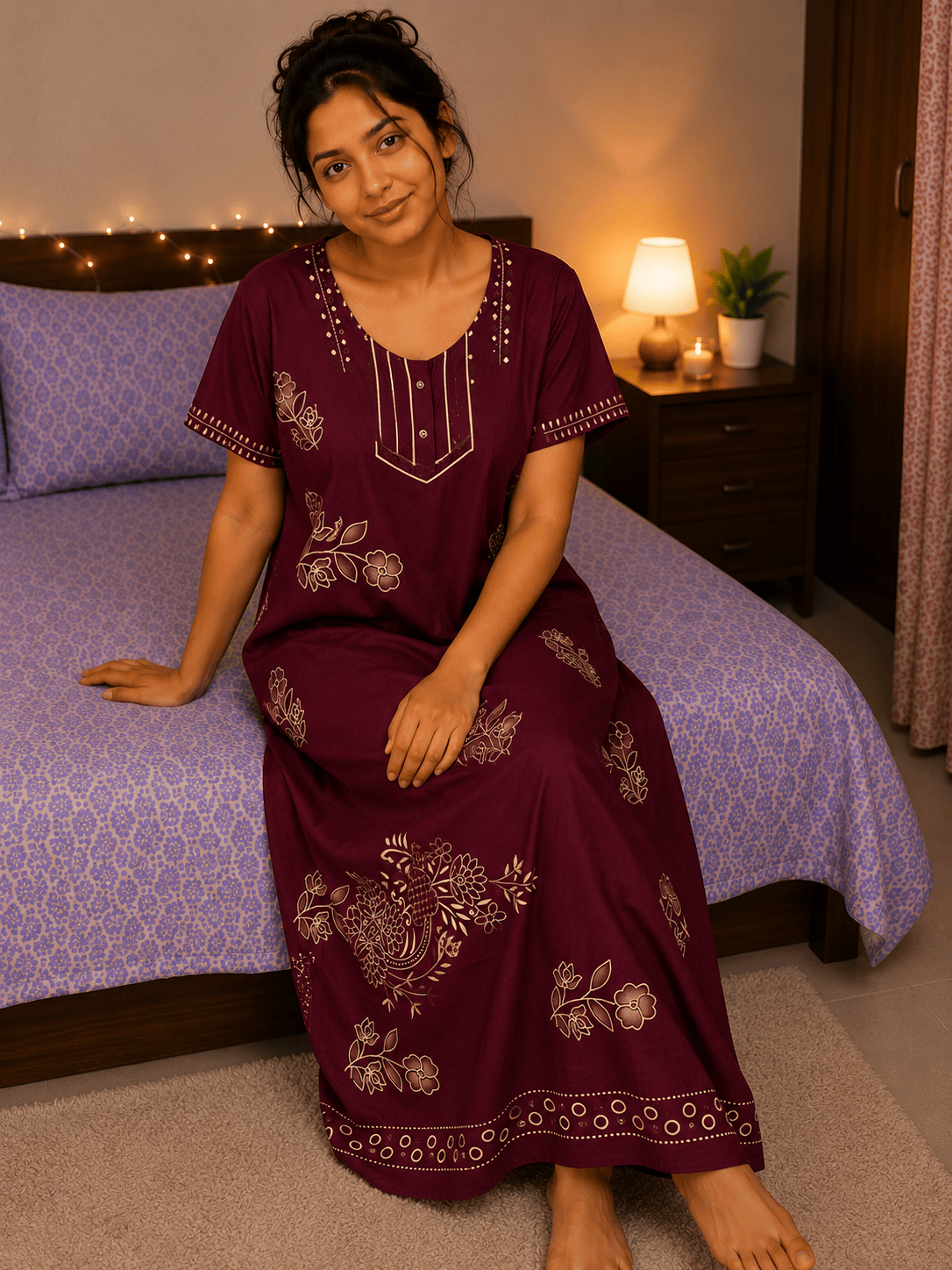 Beauty Vermilion Vibes Nightgown for Women 2XL Onezeros.in