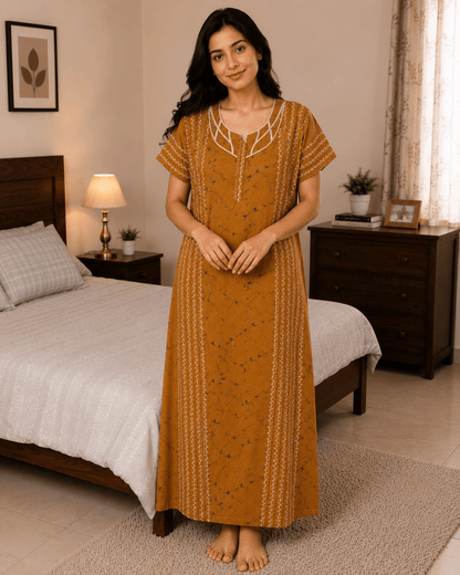 Brown Quilt Intricate Pattern Nighty for Women XL Onezeros.in