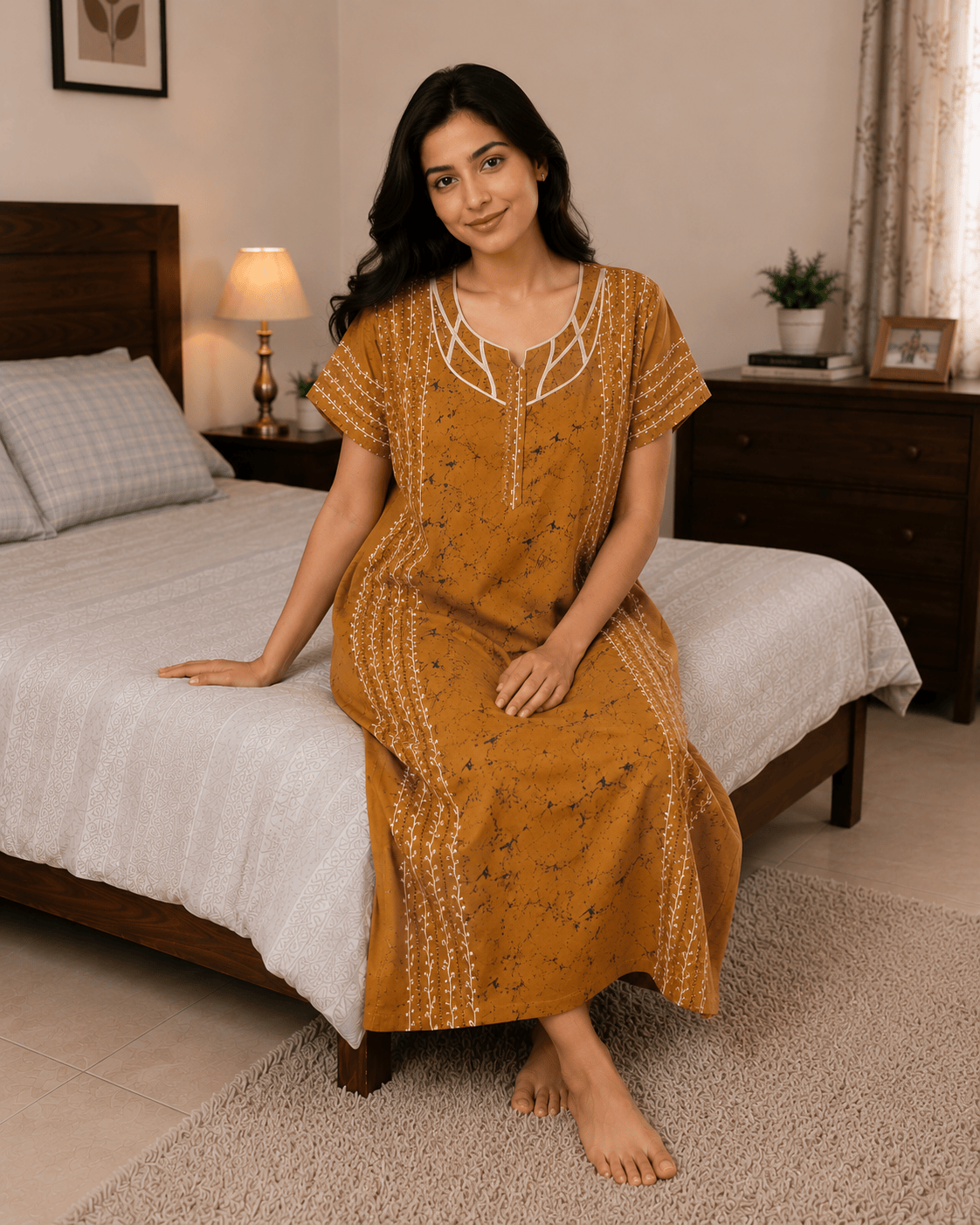 Brown Quilt Intricate Pattern Nighty for Women XL Onezeros.in