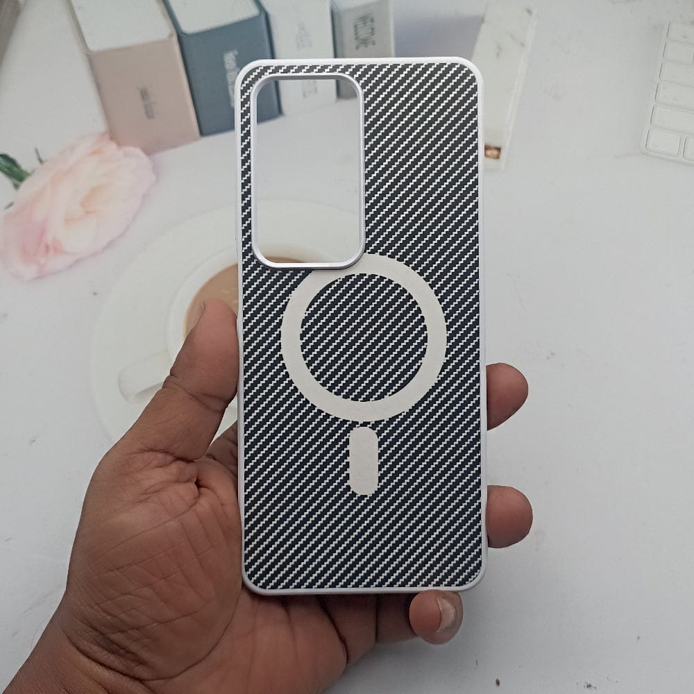 Carbon Fiber Megsafe Design Phone Case for OPPO A3 Pro Back Cover White Onezeros.in