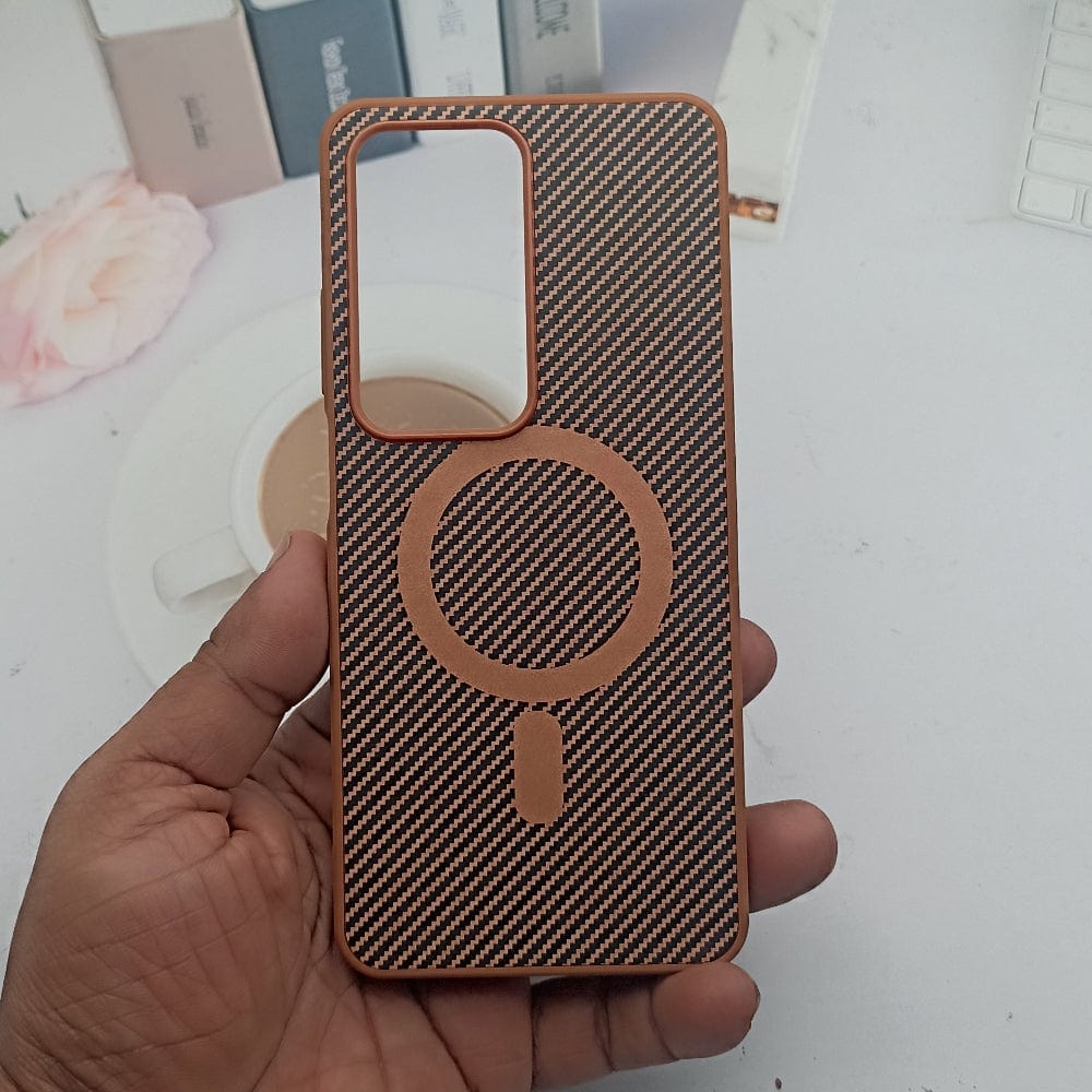 Carbon Fiber Megsafe Design Phone Case for OPPO A3 Pro Back Cover Orange Onezeros.in