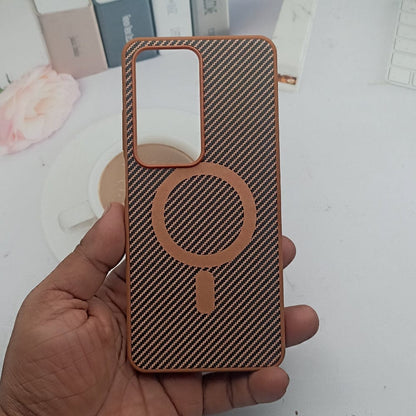 Carbon Fiber Megsafe Design Phone Case for OPPO A3 Pro Back Cover Orange Onezeros.in