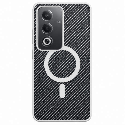 Carbon Fiber Megsafe Design Phone Case for OPPO A3 Pro Back Cover White Onezeros.in