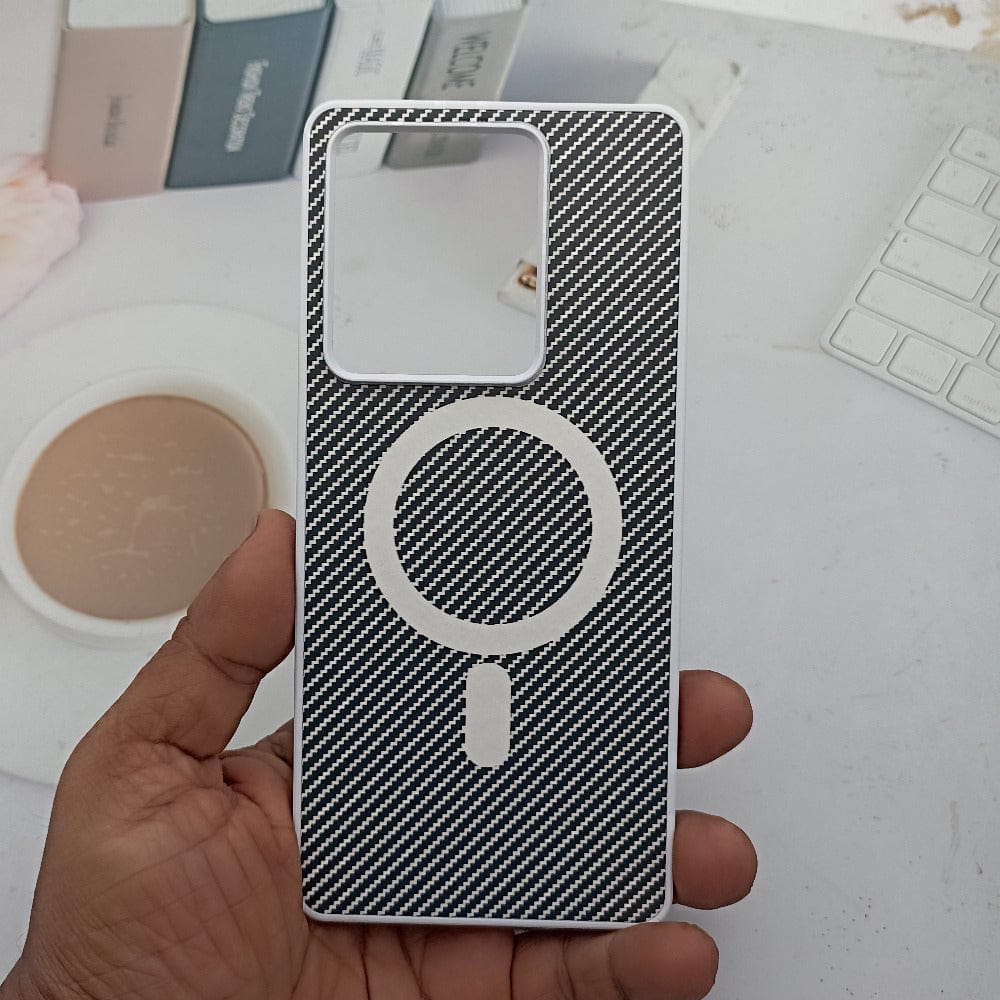 Carbon Fiber Megsafe Design Phone Case for Vivo T2 Pro Back Cover White Onezeros.in