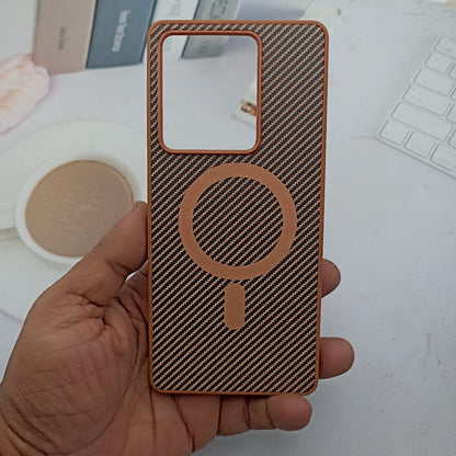 Carbon Fiber Megsafe Design Phone Case for Vivo T2 Pro Back Cover Brown Onezeros.in