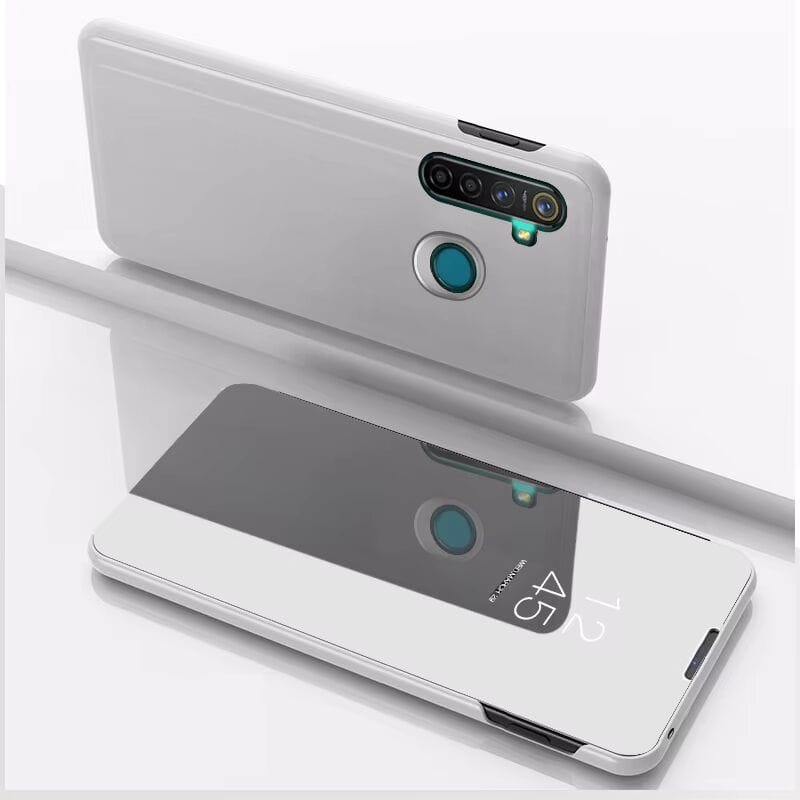 Clear View Standing Flip Cover For Realme 5 Silver Onezeros.in