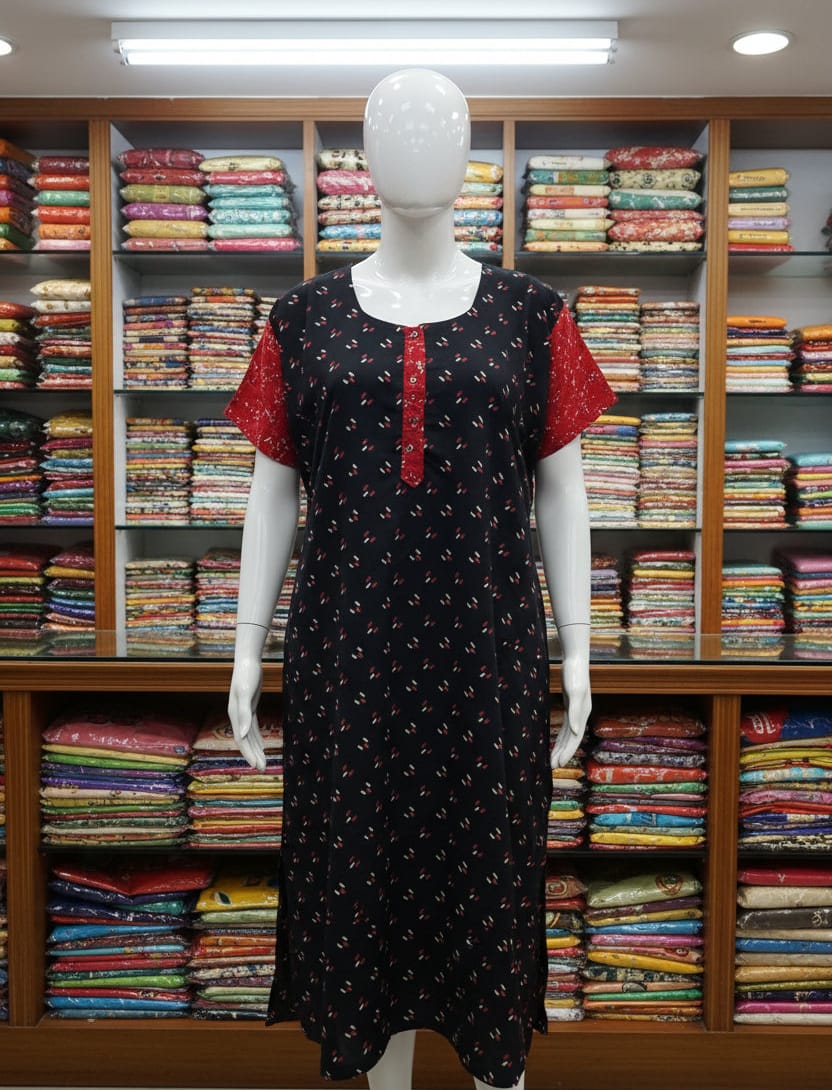 Coffe Brown With Red Geometric Pattern Nighty Onezeros.in
