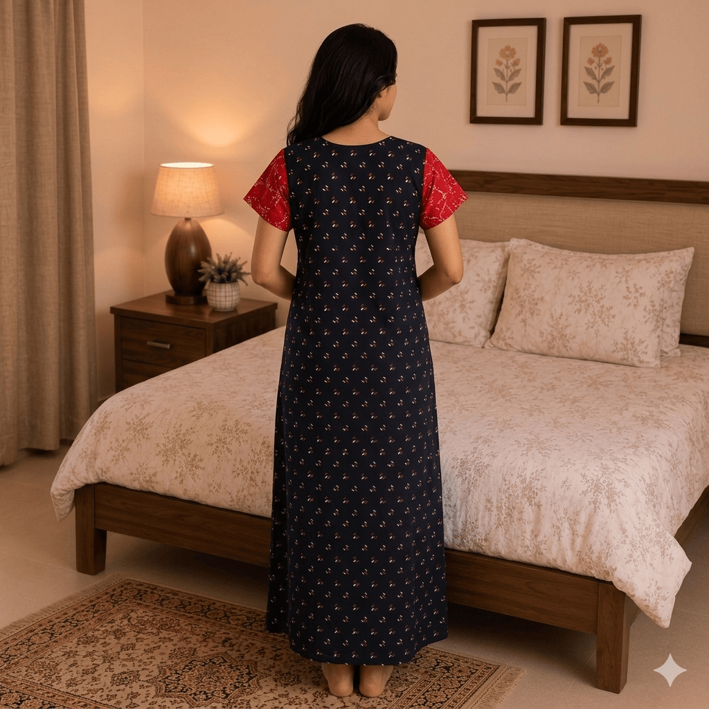 Coffe Brown With Red Geometric Pattern Nighty Onezeros.in