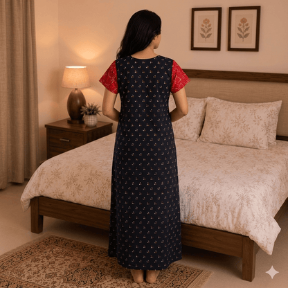 Coffe Brown With Red Geometric Pattern Nighty Onezeros.in