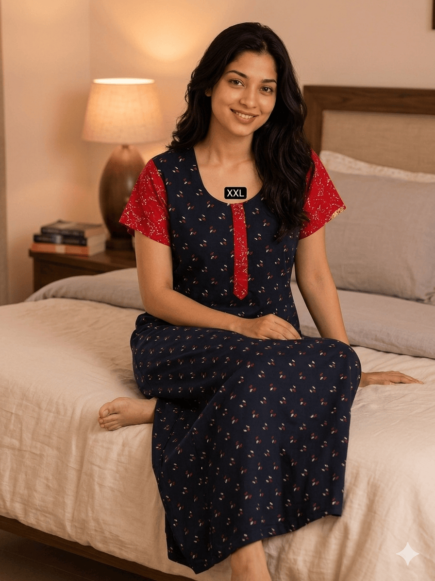 Coffe Brown With Red Geometric Pattern Nighty Onezeros.in