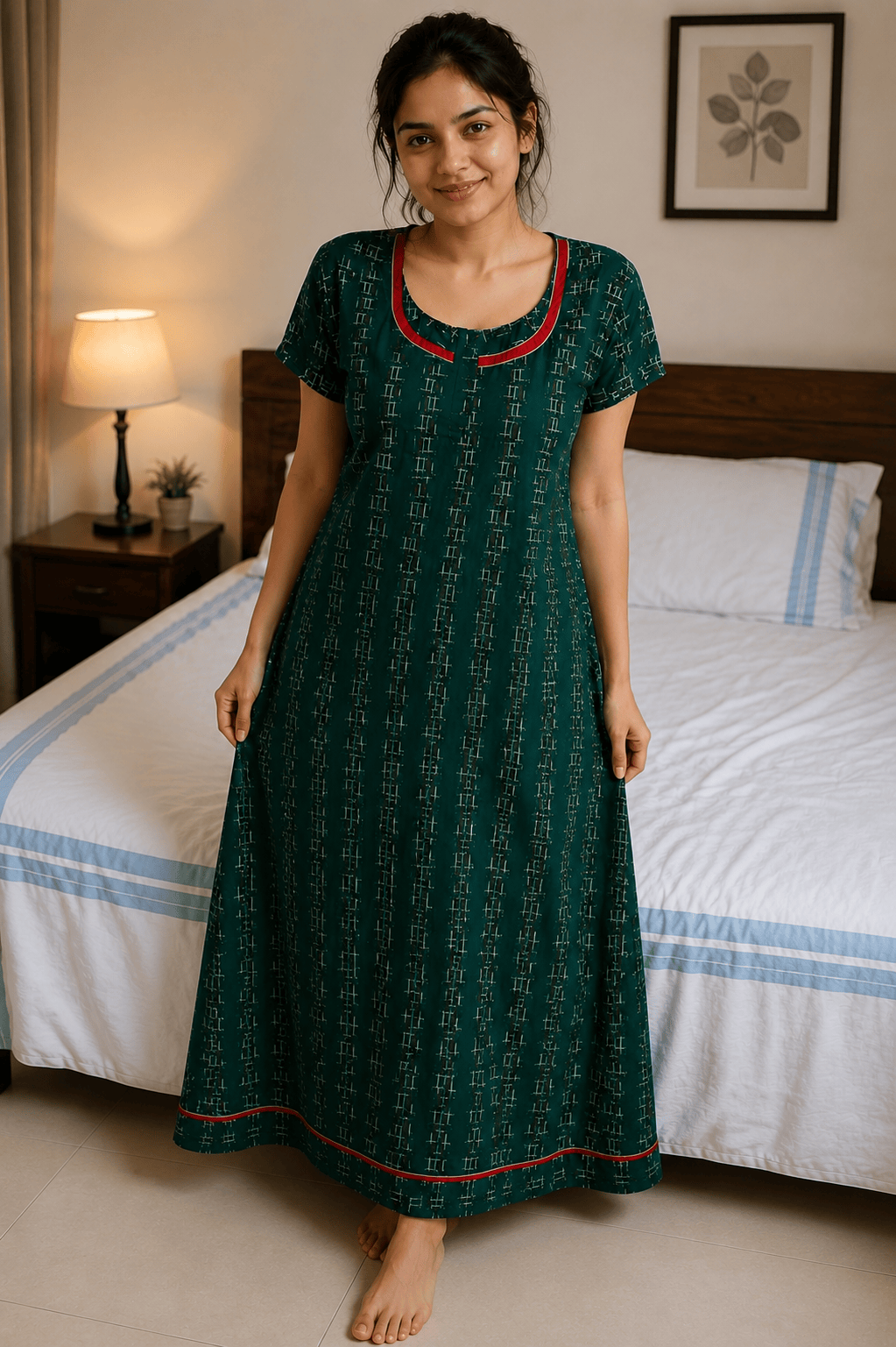 Dark Green Geometric Pattern Nighty 2XL Onezeros.in