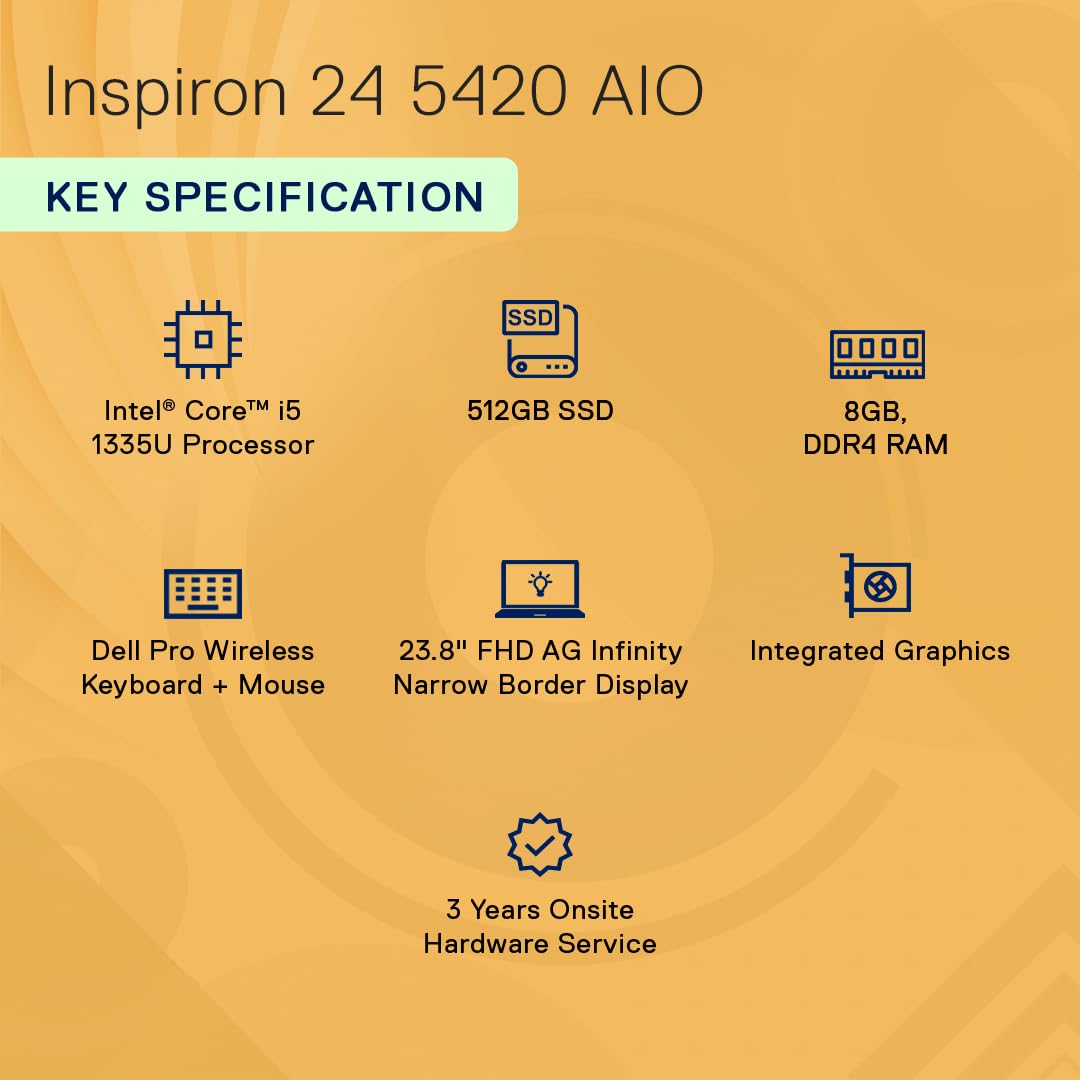 Dell Inspiron 5420 All-in-One Desktop (Core i5-13 th Gen/8GB/512 SSD/23.8 FHD/Black) Computer Accessories