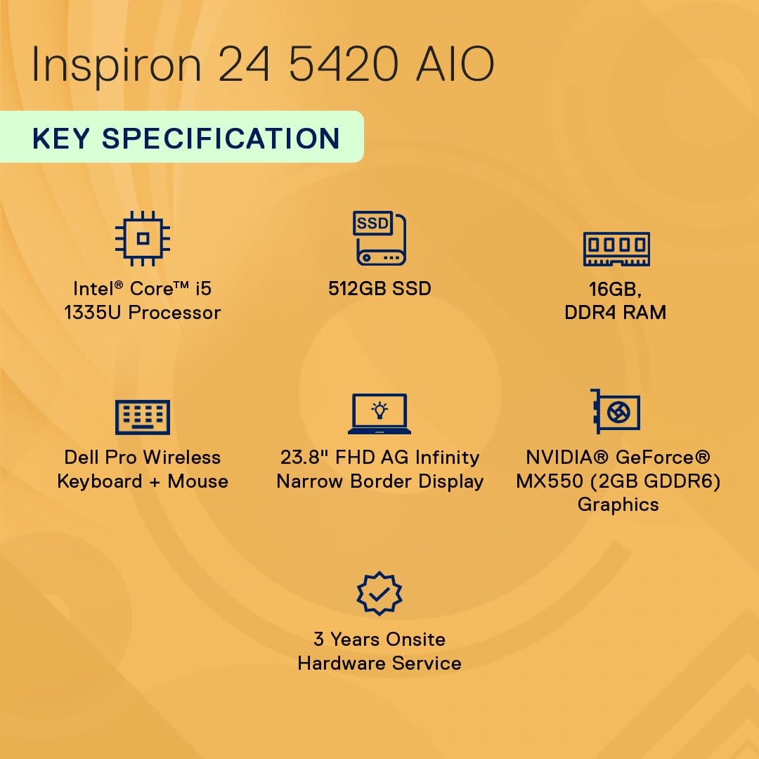 Dell Inspiron 5420 All-in-One Desktop (Core i5-13 th Gen/MX-550 Graphics Card/16 GB/512 SSD/23.8 FHD/Black) Computer Accessories