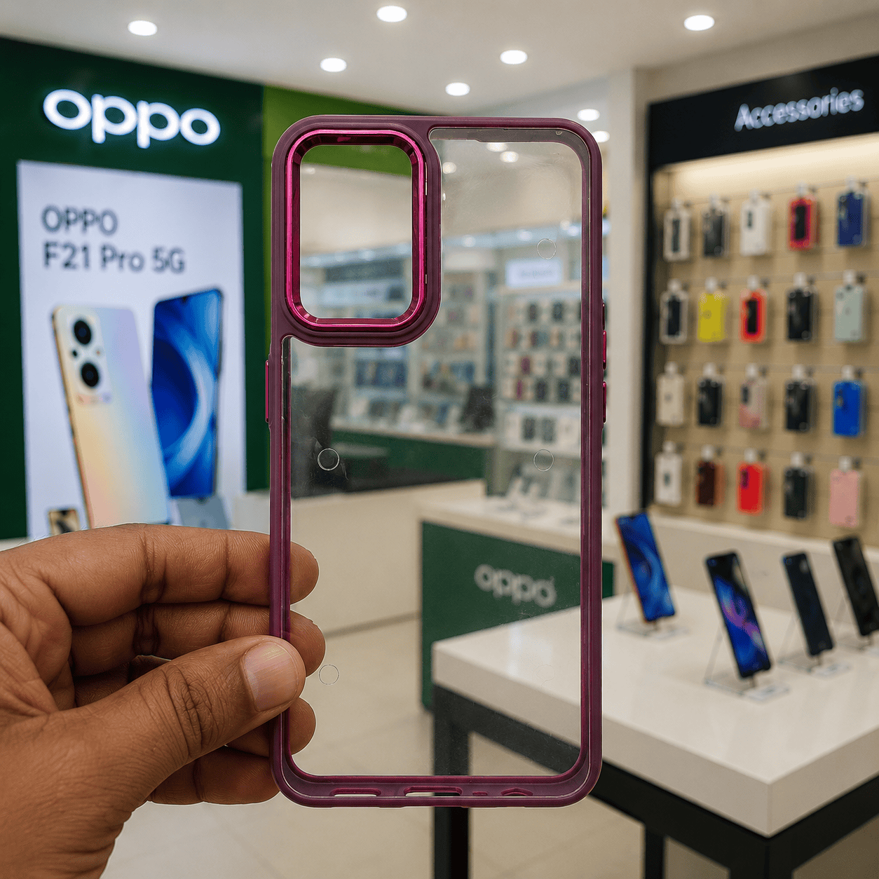 Electroplating Camera Frame Cell Phone Case for OPPO F21 Pro 5G Back Cover Maroon Onezeros.in