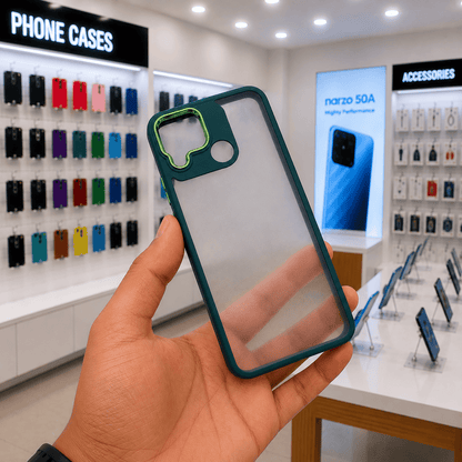 Electroplating Camera Frame Cell Phone Case for Realme Narzo 50A Back Cover Green Onezeros.in
