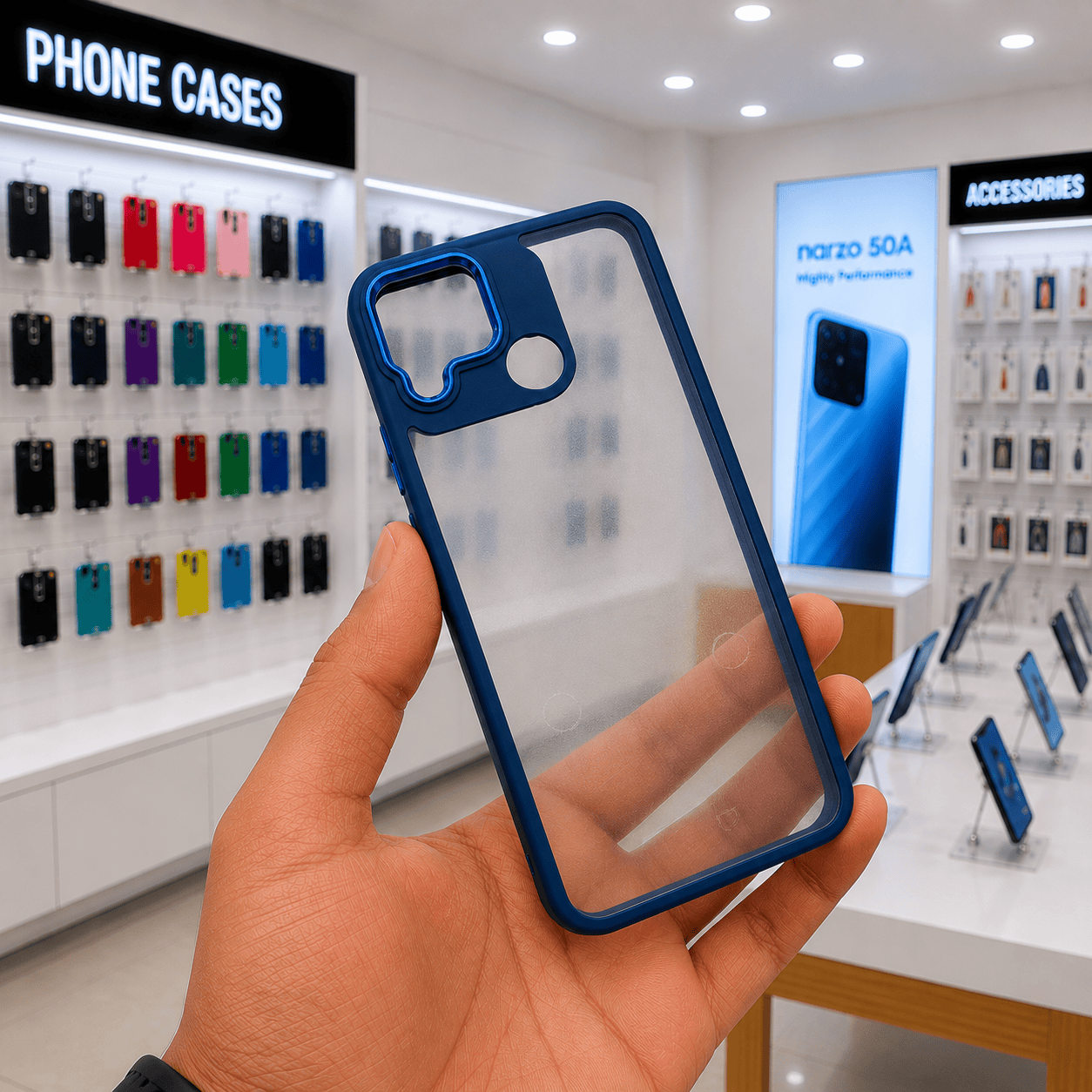 Electroplating Camera Frame Cell Phone Case for Realme Narzo 50A Back Cover Blue Onezeros.in