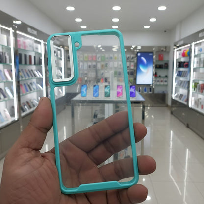 Electroplating Camera Frame Cell Phone Case for Samsung Galaxy S21 FE 5G Back Cover Mint Green Onezeros.in