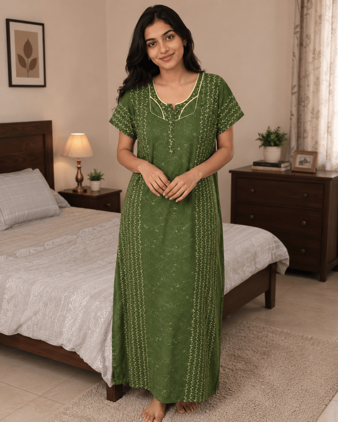 Green Verdant Blossom Wrap Nighty for Women XL Onezeros.in
