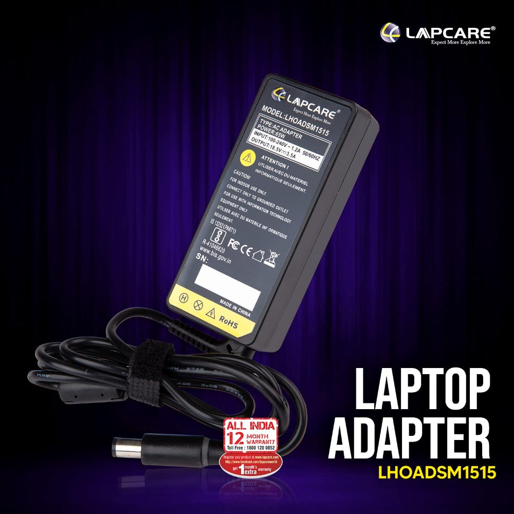 Lapcare Adapter for HP 18.5v 3.5A 65w Smart Laptop Charger Electronics Accessories