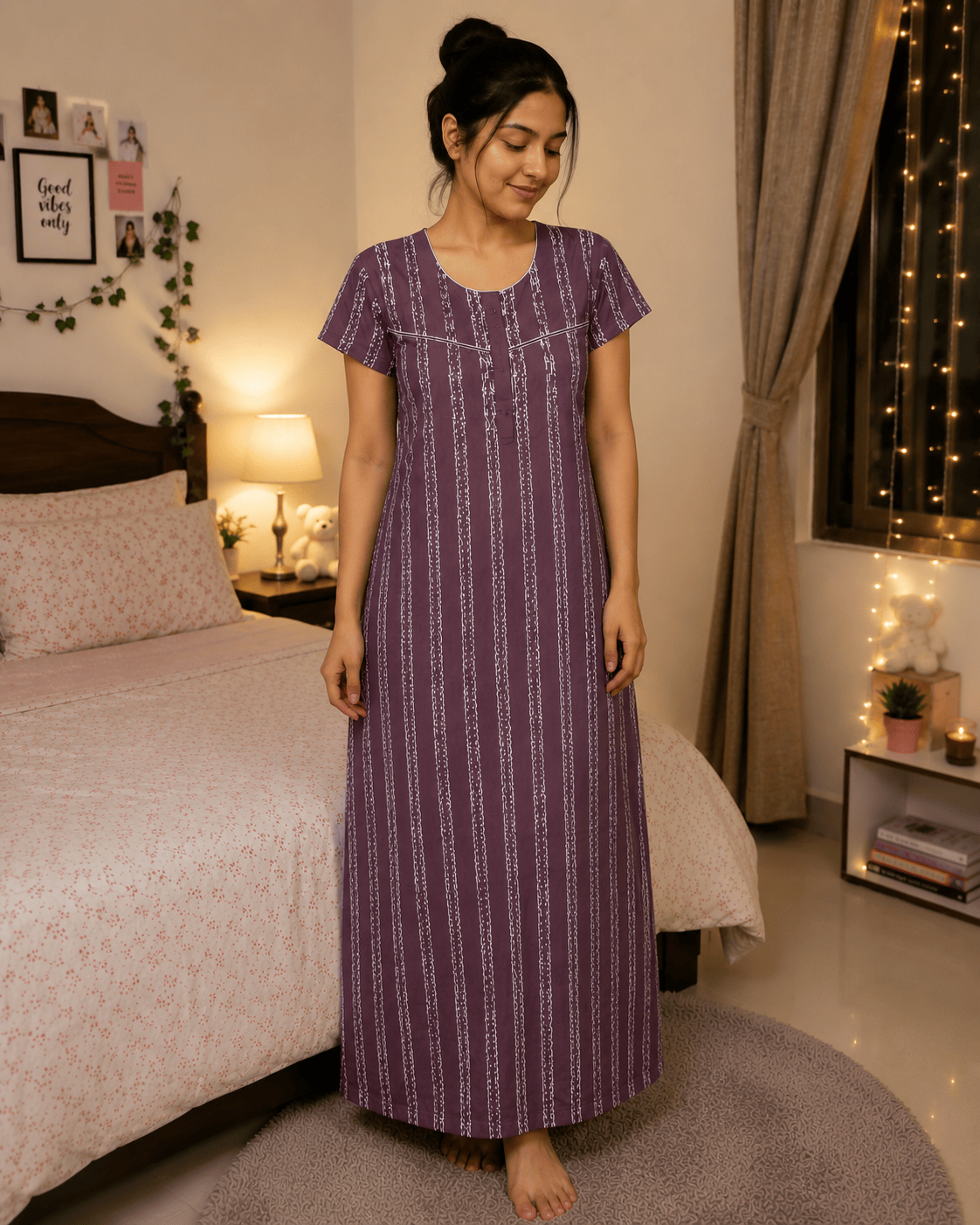 Lavender Luxe Stripe Nighty for Women 2XL Onezeros.in