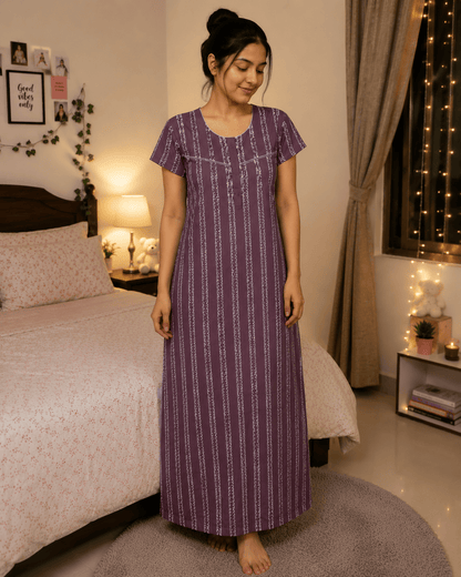 Lavender Luxe Stripe Nighty for Women 2XL Onezeros.in