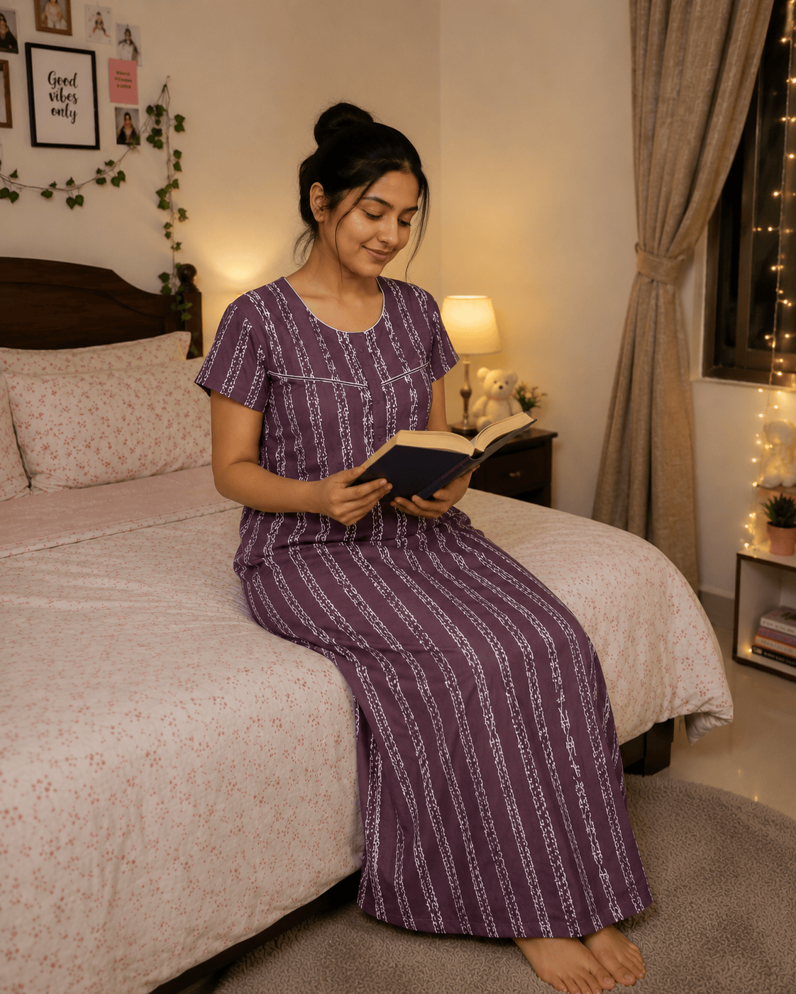 Lavender Luxe Stripe Nighty for Women 2XL Onezeros.in