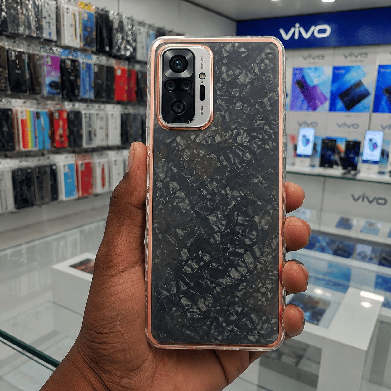 Marble Pattern Back Cover For Redmi Note 10 Pro Phone Case With Pop Up Holder Black Onezeros.in