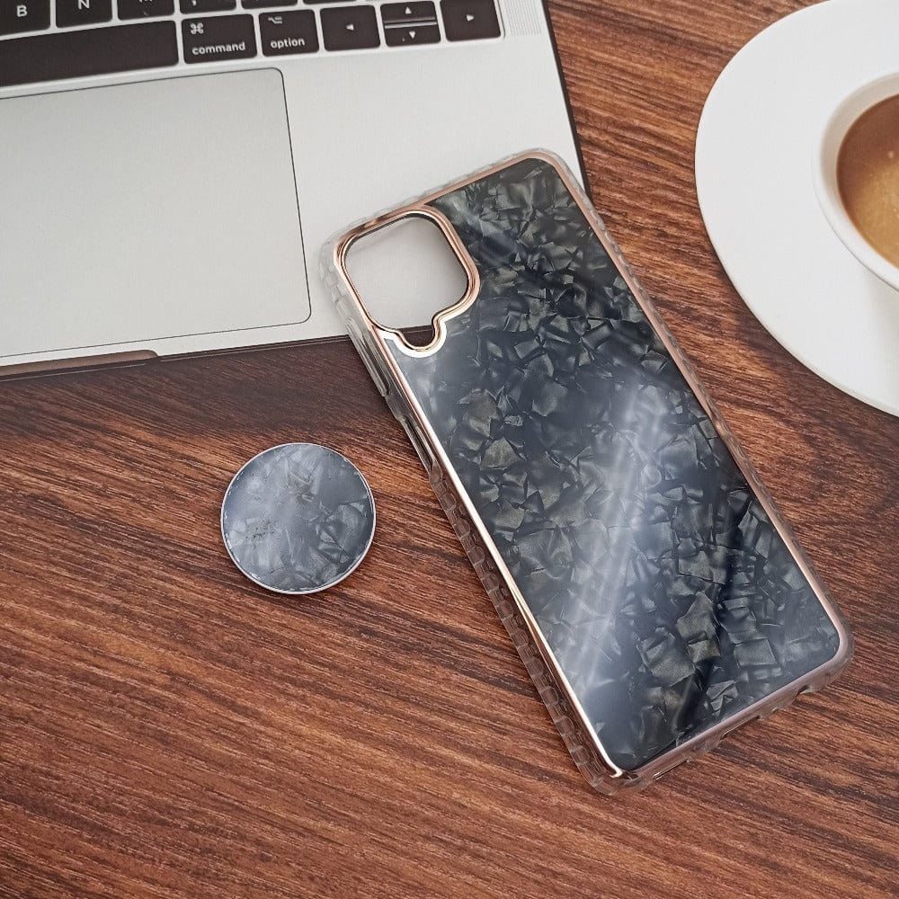Marble Pattern Back Cover For Samsung A12/M12/F12 Phone Case With Pop Up Holder Mobiles & Accessories