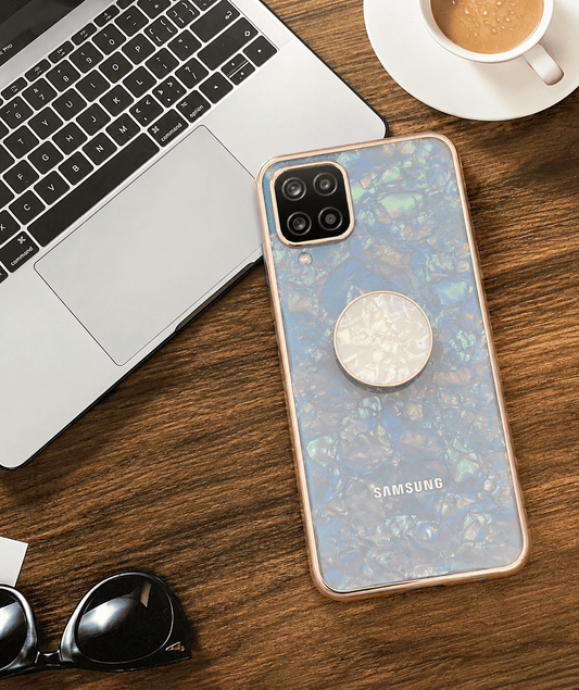 Marble Pattern Back Cover For Samsung A12 Phone Case With Pop Up Holder Onezeros.in