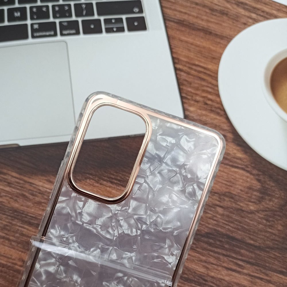 Marble Pattern Back Cover For Samsung Galaxy A53 5G Phone Case With Pop Up Holder White Onezeros.in