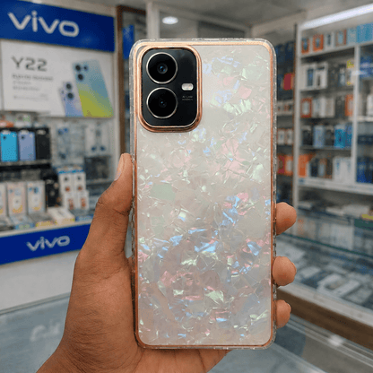 Marble Pattern Back Cover For Vivo Y22 Phone Case With Pop Up Holder Onezeros.in
