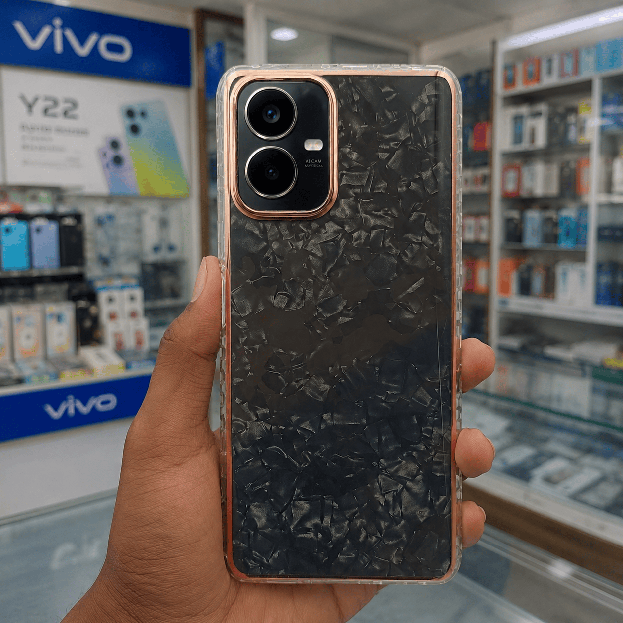 Marble Pattern Back Cover For Vivo Y22 Phone Case With Pop Up Holder Onezeros.in