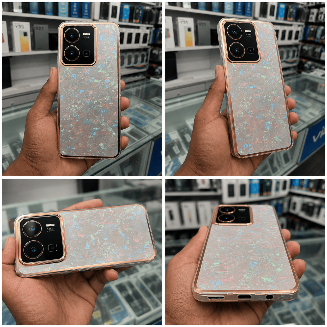 Marble Pattern Back Cover For Vivo Y35 Phone Case With Pop Up Holder Onezeros.in
