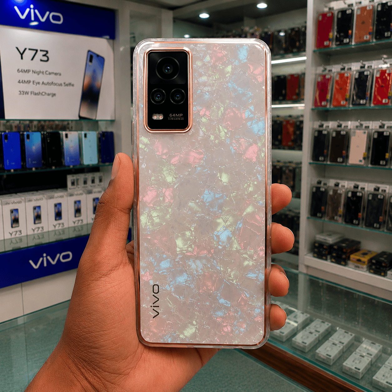 Marble Pattern Back Cover For Vivo Y73 Phone Case With Pop Up Holder Onezeros.in