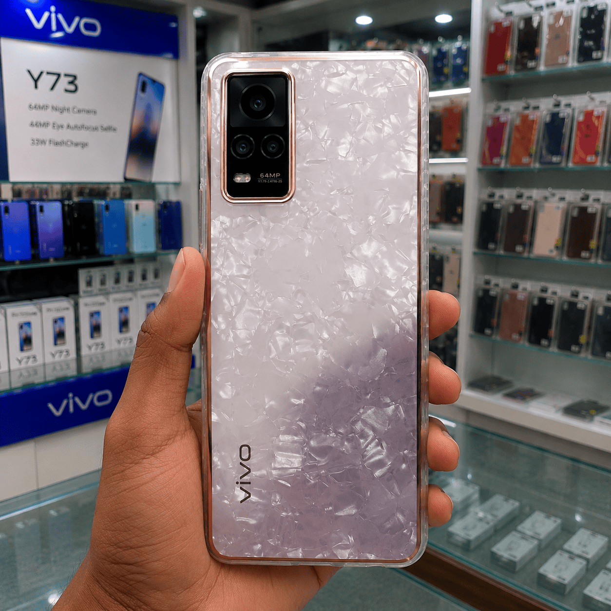 Marble Pattern Back Cover For Vivo Y73 Phone Case With Pop Up Holder Mixed Onezeros.in