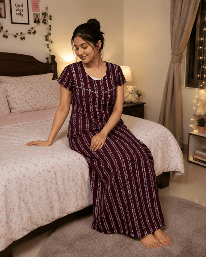 Maroon Stripe Nighty for Women 2XL Onezeros.in
