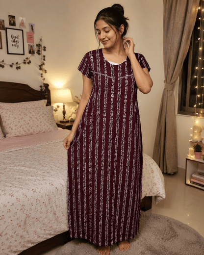 Maroon Stripe Nighty for Women 2XL Onezeros.in