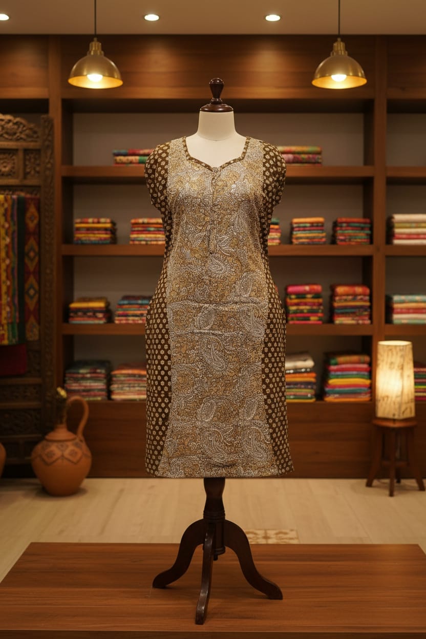 Olive Leaf Color Floral Pattern Nighty Onezeros.in