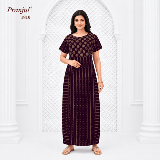 Pranjul Dark Magenta Color Cotton Nighty XL Onezeros.in