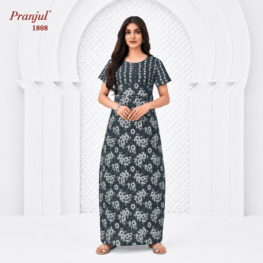 Pranjul Gray Color Floral Pattern Cotton Nighty XL Onezeros.in