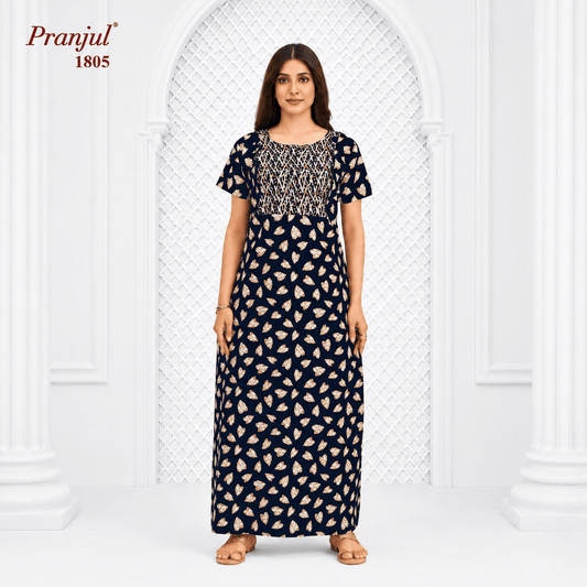Pranjul Midnight Navy Blue Color Cotton Nighty XL Onezeros.in