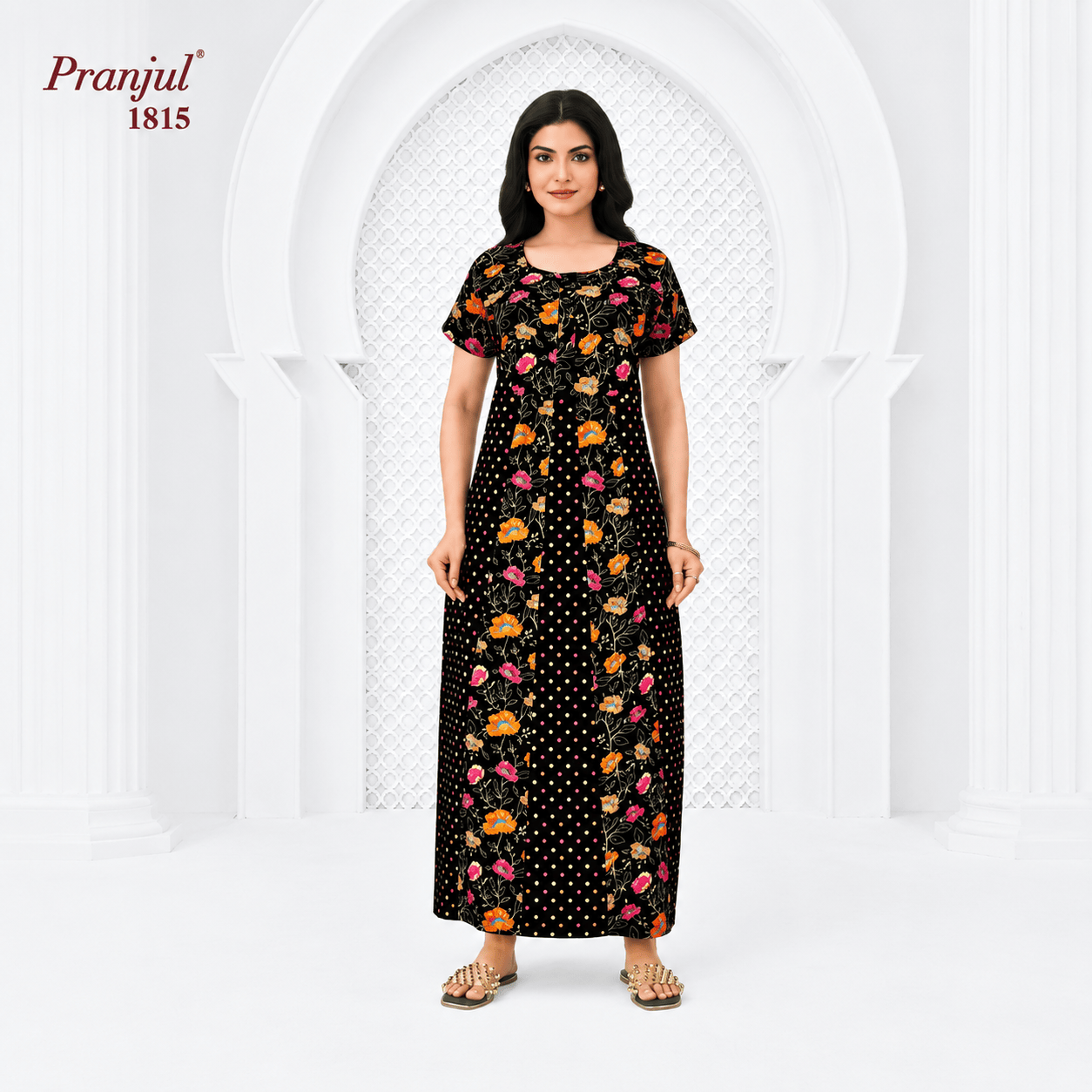 Pranjul Multicolor Floral Pattern Cotton Nighty -1815 XL Onezeros.in