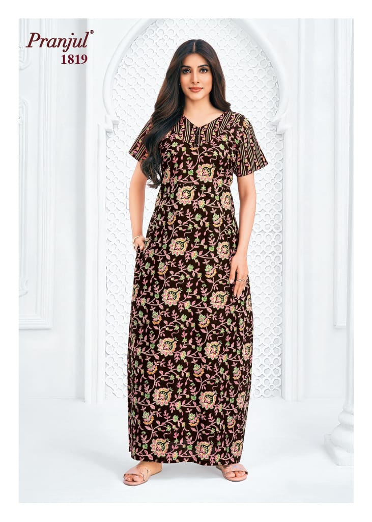 Pranjul Noir Rose Floral Print Cotton Nighty XL Onezeros.in