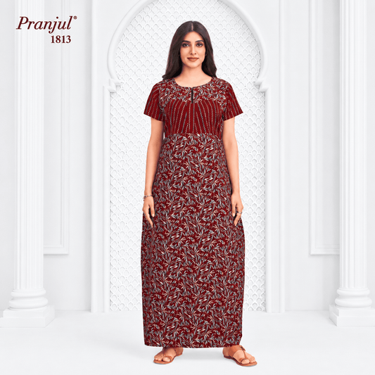 Pranjul Persian Plum Color Floral Pattern Cotton Nighty XL Onezeros.in