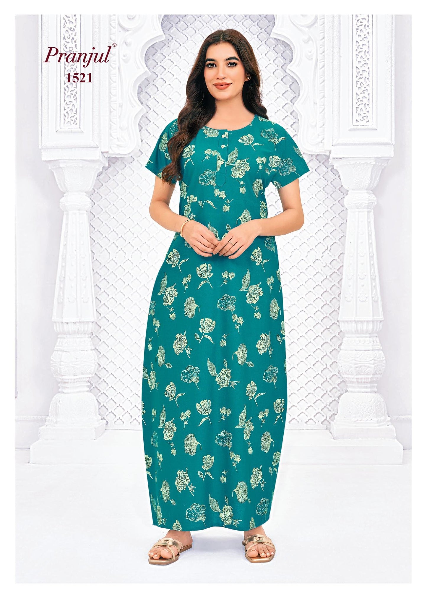 Pranjul Printed Cotton Nighty Sleepwear XXL / 1521 Onezeros.in