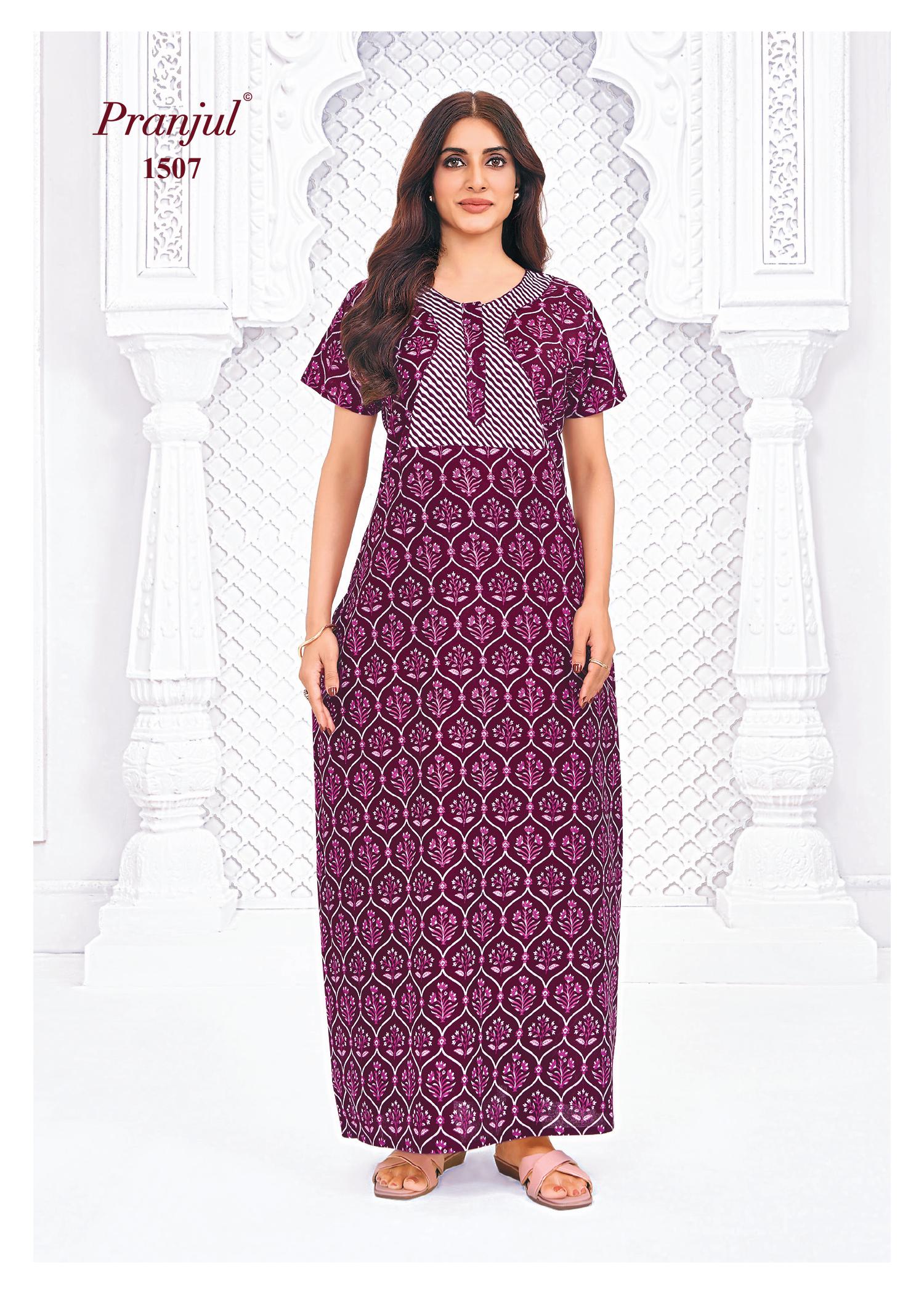 Pranjul Printed Cotton Nighty Sleepwear Onezeros.in